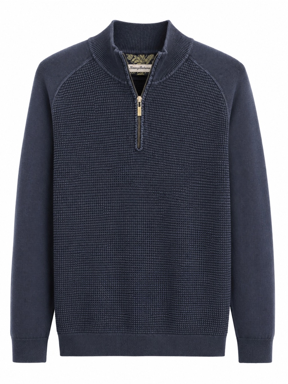 Tommy Bahama Navy Zip-Front Textured Knit Pullover